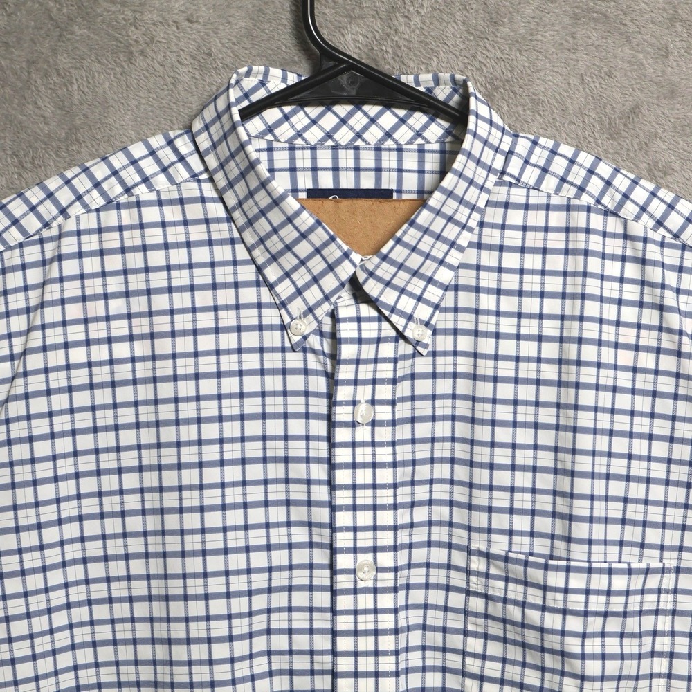 Oxford Shirt Mens Large Blue Check Button Down Stretch Nylon Spandex Casual